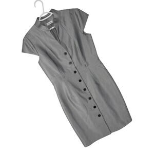 CALVIN KLEIN! ANTIQUE SILVER/GRAY PINPOINT SATEEN FULL BUTTON FRONT DRESS! SZ 10